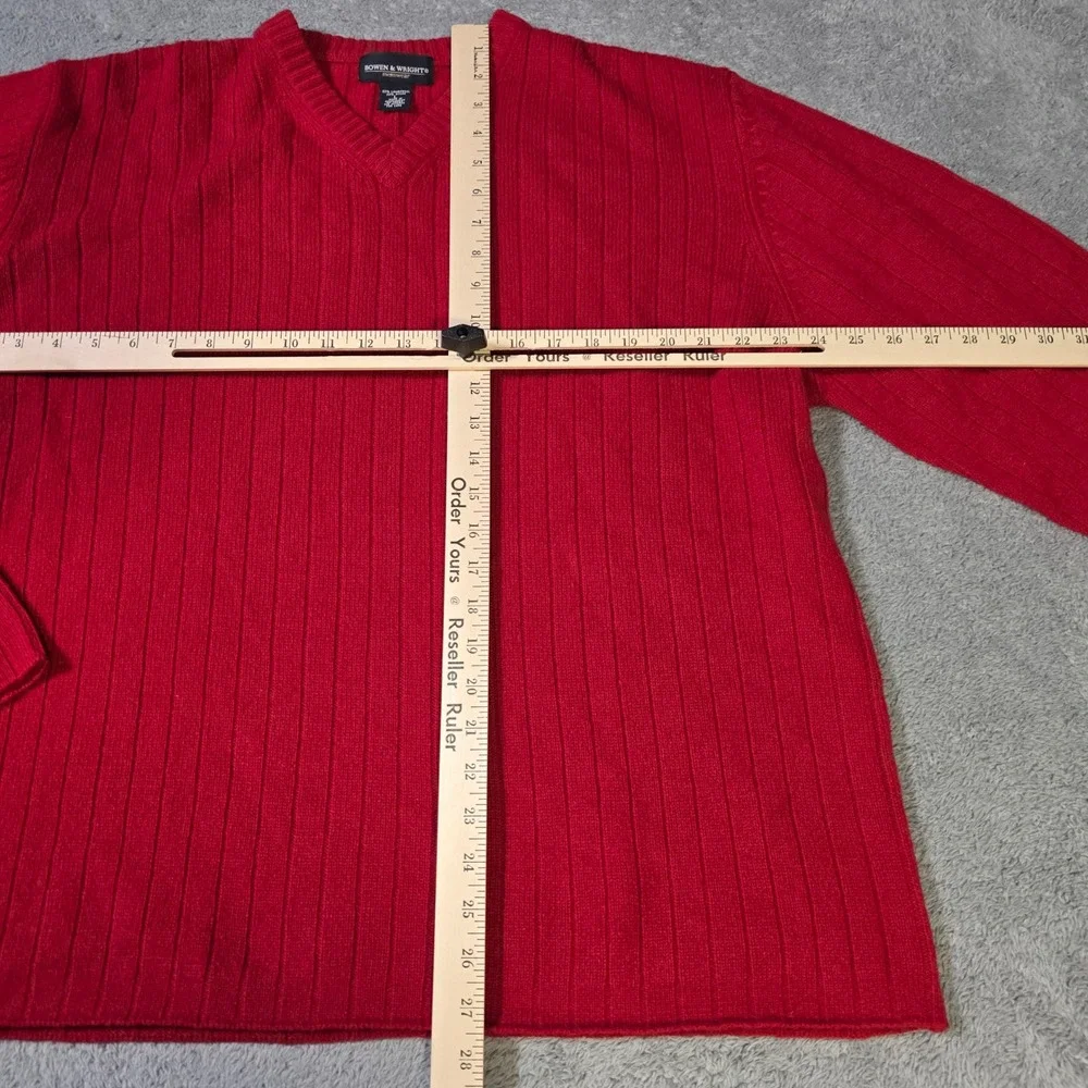 Bowen &‎ Wright Mens Large Sweater Red Lambswool Blend V-Neck Ribbed Pullover
